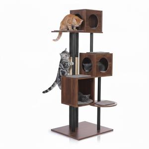Modern Cat Tree-Sleek Wooden Furniture-Style Tower(60") Blends with Home Decor, Tallest Scratching Post(48"), 3 Cat Condos for Multi-Cat Harmony & Comfort