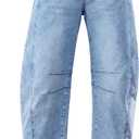 Utyful Barrel Jeans Women Cropped Baggy Trendy High Waisted Distressed Loose Stretch Denim Trouser Jeans with Pockets (Blue, XL)