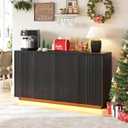 63'' Buffet Cabinet with Storage, Coffee Bar with 4 Doors & 2 Adjustable Shelves, Modern Sideboard Table with 3 Color LED Light for Kitchen (Black)