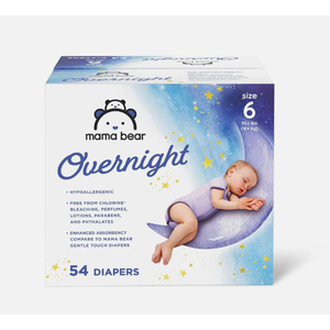 Amazon Brand - Mama Bear Overnight Disposable Baby Diapers, Hypoallergenic