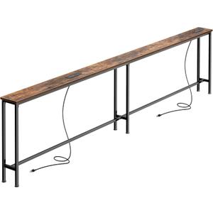 SUPERJARE 102 Inch Sofa Table with 2 Power Outlets and USB-C Ports, 5.9 Inch Narrow Console Table with Storage, Extra-Long, for Entryway Hallway Couch Behind Sofa, Small Spaces, Rusitc Brown