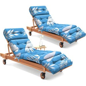 Outdoor Lounge Chair Cushions Set of 2 Waterproof 75.1x22.8x4.7" Blue Leaf | 600D Oxford Fabric, Cotton Filling, Replacement Patio Pool Cushion with Ties, Suitable for Furniture Chaise Lounge Chairs, 2 Pack