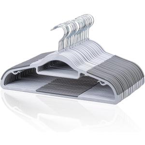 Heavy Duty Hangers 30 Pack, Plastic Clothes Hangers Non-Slip, 0.2'' Slim, 360 Swivel Hook, 16.5 Inches Wide, Thin Space Saving Hangers for Suit, Shirt & Pants, Light and Dark Gray