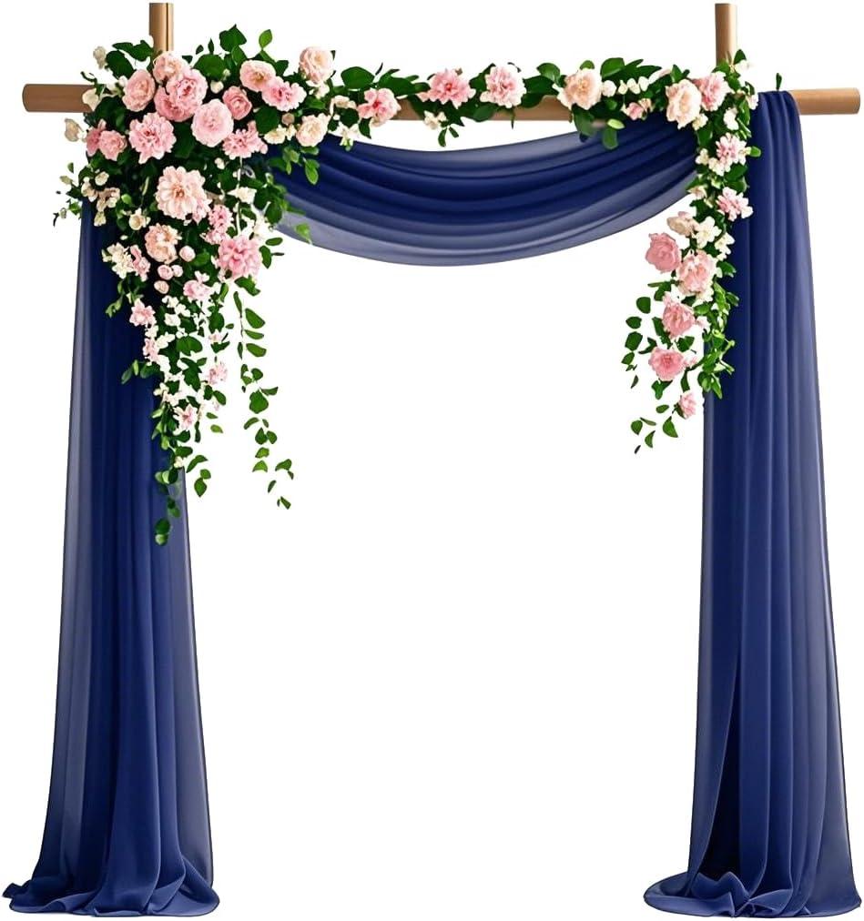 Wedding Arch Draping Fabric, 6.7 Yards Navy Blue Sheer Curtains Wedding Decorations for Ceremony, Navy Blue Chiffon Draping Fabric 29" x 20ft Backdrop