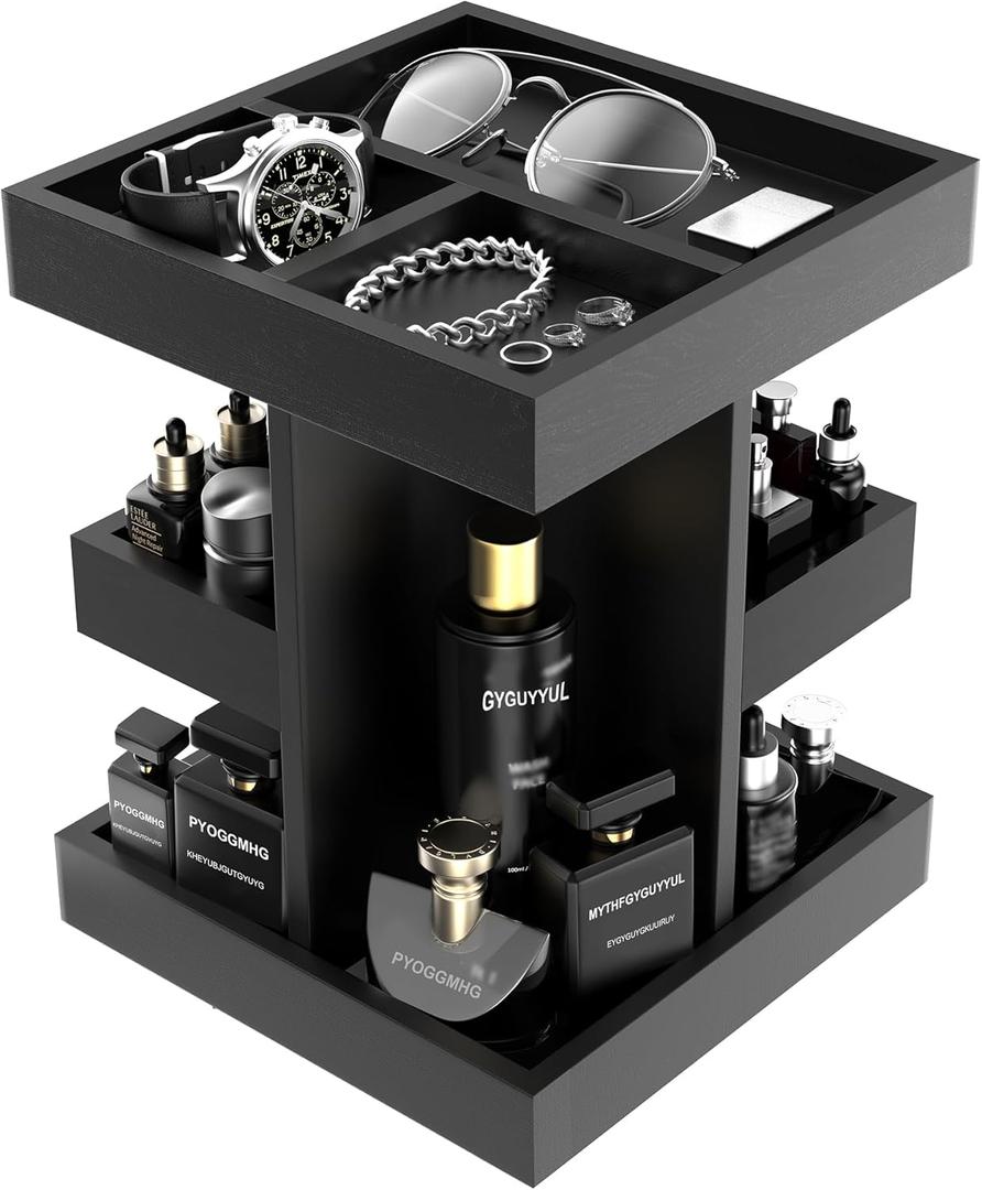 Cologne Organizer for Men, 360 Makeup Rotating Organizer, Organizador de Perfumes, Estante para Perfumes, Gifts for Men, Countertop Vanity and Bathroom, Bedroom Essentials, Mens Gifts (Black)