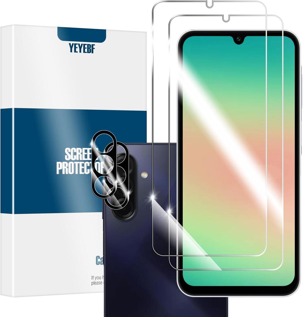 Galaxy A26 HD Clear Tempered Glass Screen Protector + Camera Lens Protectors, [2+2 Pack] [3D Glass] [Anti-Glare] [Bubble-Free] Screen Protector Glass For Samsung Galaxy A26