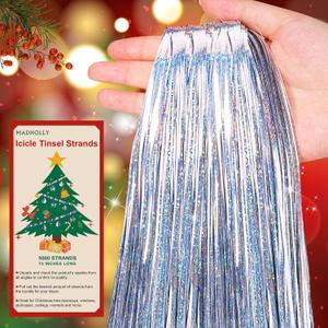 Icicles Tinsel - 5000 Strands 19" Icicle Tinsel Strands for Christmas Tree- Shiny Foil Fringes Tinsel Christmas Tree Decorations for Xmas Tree Holiday Decor Birthday Wedding Party Supplies, Iridescent