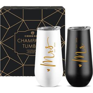 CARANOTS Mr and Mrs Gifts Wedding Gifts for Couples 2026 Bride and Groom Wedding Champagne Flutes for Engagement Anniversary Newly Engaged Cups for Mr and Mrs Champagne Tumbler 10 OZ