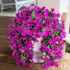 Artificial Faux Bougainvillea Flowers Plants for Outdoor Outside Summer Decoration, 2 pcs Fake Silk UV Resistant Look Real Long Trailing Vines for Front Door Porch Planter Urn Patio Balcony, Purple