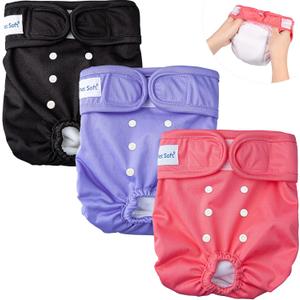 Pet Soft Washable Female Diapers (3 Pack) Female Dog Diapers, Comfort Reusable Doggy Diaper for Girl Dog in Period Heat (Sprightly, XS) (X-Small:7''-10'')