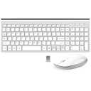 FENIFOX Keyboard and Mouse Wireless, USB 2.4GHz Combo Silent Quiet Low Profile Compact Full Size Flat Slim Thin Portable with Number Pad Soft Cover for PC Laptop Computer Office - White & Silver