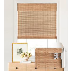 LazBlinds No Tools No Drill Cordless Bamboo Roman Shades, Light Filtering Window Treatment, Roll Up Bamboo Blinds for Windows 26.5'' W x 64'' H, Ceylon Light Russet