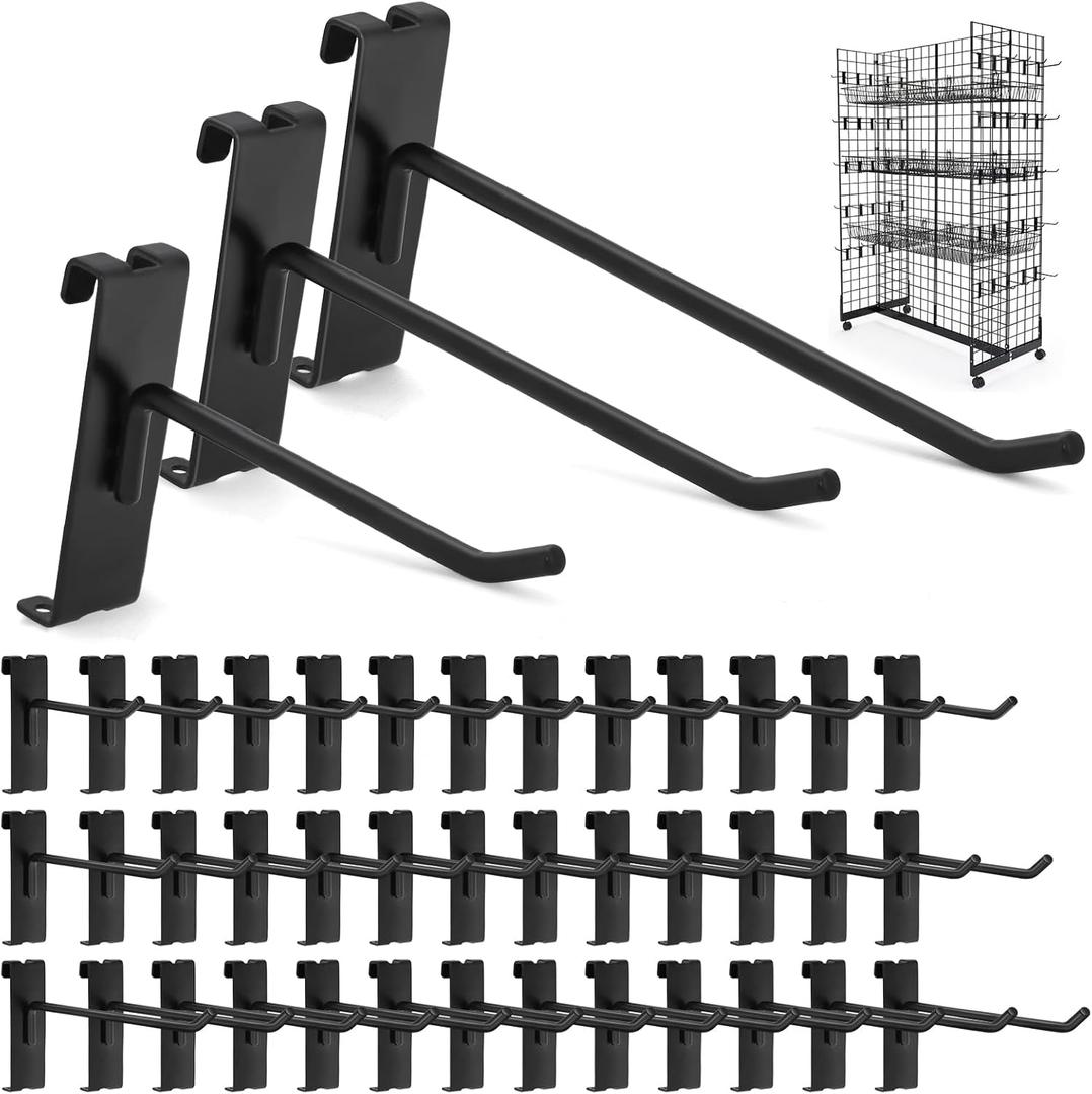 Gridwall Hooks 60 Pcs, Pack in 4/6/8 Inch Gridwall & Fixtures Hooks for Grid Wall Panels Accessory, Heavy Duty Display Hooks for Wire Grid Wall Accessories Rack Hanging Storage (Black Each 20Pcs/Size)