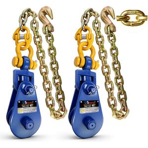 4 Ton (8,800Lbs) Snatch Block with 2.5FT G100 Chain & Grab Hook,Detachable Buckle,4.5" Sheave 1/2" Wire Rope,Heavy Duty Snatch Block Pulley for Towing,Logging,Car,SUV,Pickup Truck,1 Pair
