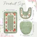 3 x Drydiet 3 Pcs Rose Flowers Bathroom Rugs Set Coquette Room Decor Floral Bath Mat U Shaped Toilet Rug Non Slip Absorbent Floral Bath Carpet (Green)