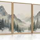Aryroi Large Nature Foggy Mountain Pine Trees Framed Canvas Wall Art, Misty Forest Landscape Wall Decor,Watercolor Woodland Scenery Artwork,Modern Art Print for Living Room, Bedroom, Office- 24"x36"x3
