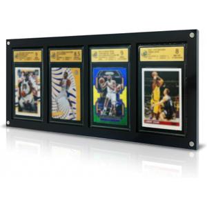 Acrylic 4-Card Graded Card Display Case with Magnetic Front, Wall-Mounted or Desktop Slab Display Frame, Clear Dust-Proof PSA Card Display Stand with Black Base, 15.2" x 6.7"