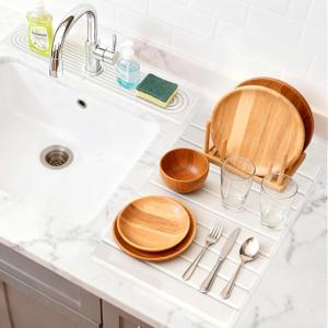 2-in-1 Stone Drying Mat Kit  Faucet Mat for Kitchen Sink & Drying Stone for Countertop, Quick Dry Diatomaceous Earth Dish Mat Set, Foldable & Non-Slip for Dishes & Bottles (Gray White)