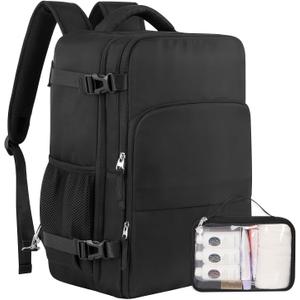 Sinaliy Travel Backpack, Carry on Flight approved Travel Bag with Multi-Pockets, Waterproof 17.3inch Laptop Backpack for Men Women, Black