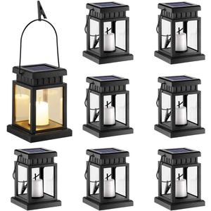 GIGALUMI 8 Pack Solar Hanging Lantern Outdoor, Candle Effect Light with Stakes for Garden, Patio, Lawn, Deck, Umbrella, Tent, Tree, Yard, Driveway-Warm White