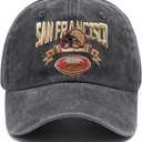 Embroidered City Vintage Washed Denim Football Hats for Men Women, Unisex Adjustable Cotton Fans Baseball Cap (For San Francisco)