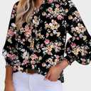 Dokotoo Women's Casual V Neck Allover Floral Print Long Sleeve Chiffon Button Down Blouses Bohemian Top Shirts (M)