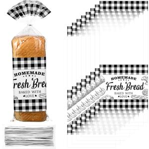Sabary 100 Pcs Homemade Bread Bags with Ties Black Buffalo Plaid Bread Loaf Bags Plastic Clear Gift Storage for Home Bakers Bakery Christmas, 10 x 20 Inch