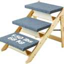 VEVOR Wood Pet Stairs/Pet Steps, 2-in-1 Foldable Wooden Dog Stair for Beds, Sofa and Cars, Dog Stairs & Ramp with 3 Steps for Small Medium Large Pet, up to 150 lbs