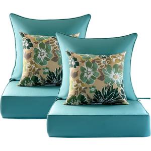 Outdoor Deep Seat Cushion Set of 2,24 x 24 Inch, Deep Seat,Back Cushion and Pillow with Removable Cover and Adjustable Straps for Chair, Sofa, and Couch