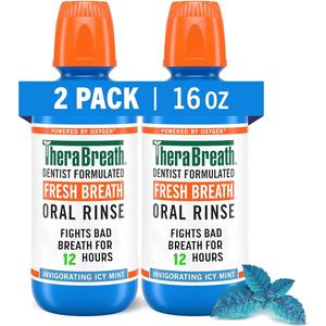 TheraBreath Fresh Breath Mouthwash 2-Pack, Rainforest Mint & ICY Mint Flavors, Alcohol-Free, 16 Fl Oz