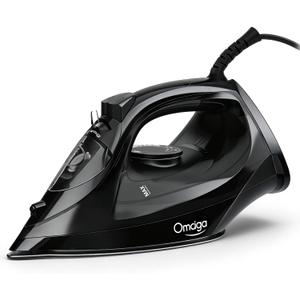 OMAIGA Steam Iron for Clothes, 1500W Iron with Rapid Heating, Non-Stick Ceramic Soleplate, Burst of Steam, Self-Cleaning, Auto-Off, Anti-Drip, 11.84oz Water Tank Ironing Clothes for Home, Black