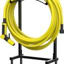 Suchek Garden Hose Holder, Upgraded 4 Spikes Water Hose Holder, Heavy Duty Hose Stand Holds 150ft Hose, Freestanding Hose Hanger, Hose Storage Organizer for Outside Yard Lawn (Black)