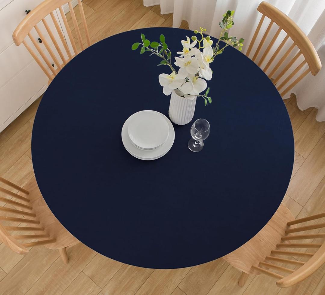 Wolkemer 4ft Fitted Round Tablecloth Spandex Stretch Cocktail Table Cover Elastic Edge Navy Table Topper Cap for Dining Wedding Party Picnic 48 Inch