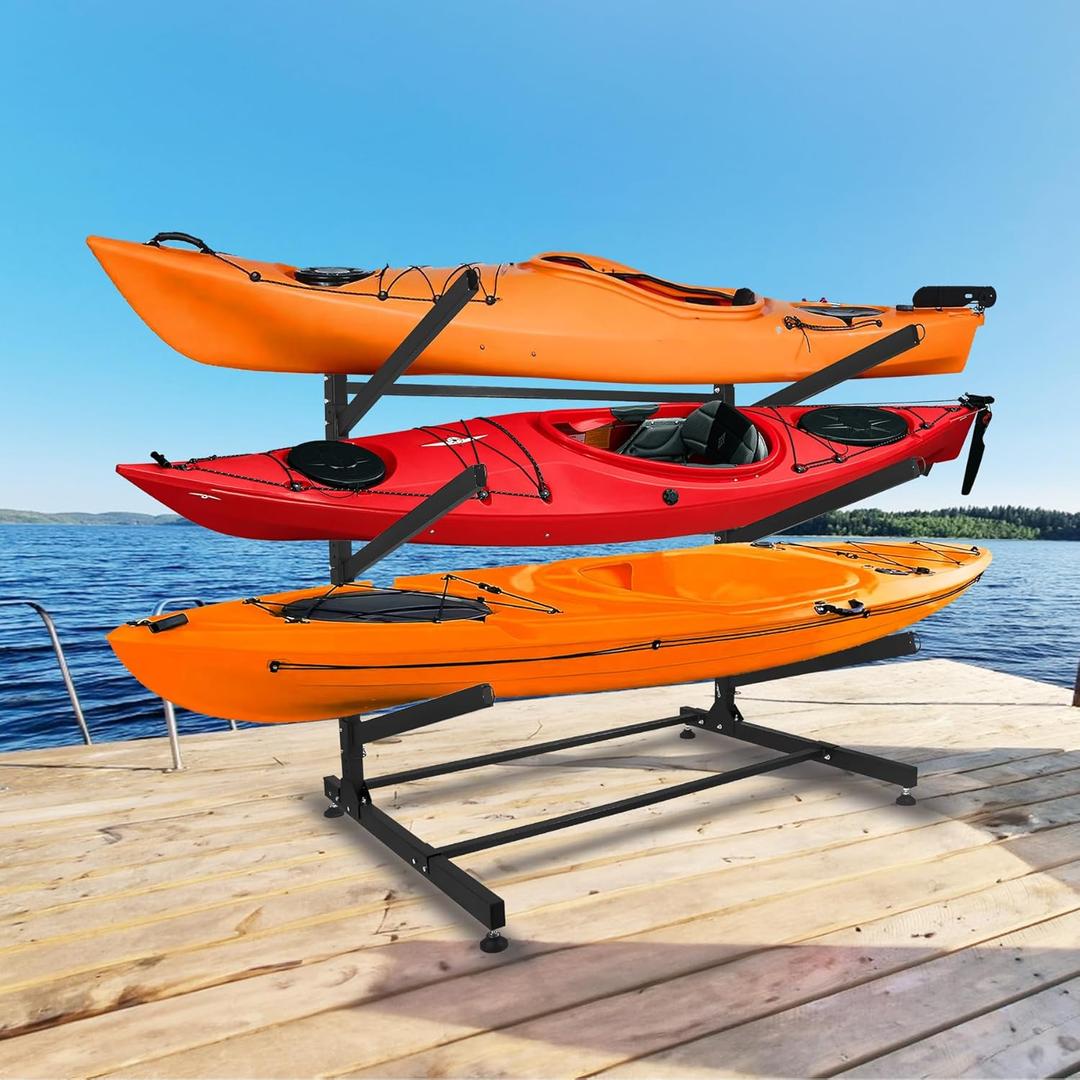 Freestanding Kayak Storage Rack  Vertical 2/3/4-Tier Organizer for Kayaks, Canoes & Paddleboards, Heavy-Duty Indoor/Outdoor Stand with Protective Foam Padding