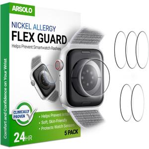 [5 Pack] Flex Guard Nickel Metal Allergy Back Protector for Apple Watch [40/41mm], Prevent Rash, Contact Dermatitis, Soft Film, Sensor Protector, Back Cover for iWatch 40mm / 41mm