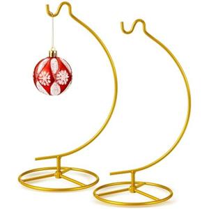 Baderke 1 Pack Ornament Display Stand, 10.43" Height Ornament Hanger, Air Plant Holder Terrariums Hanging Stand Crystal Ball Hanging Hook for Christmas Wedding Home Office Decoration (Gold)