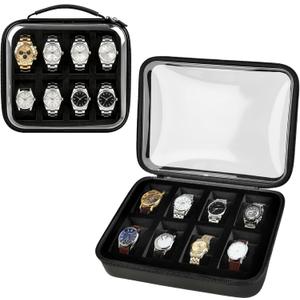 Comecase 8 Slots Watch Box Organizer/Men Watch Display Storage Case Fits All Wristwatches and Smart Watches up to 42mm - Transparent