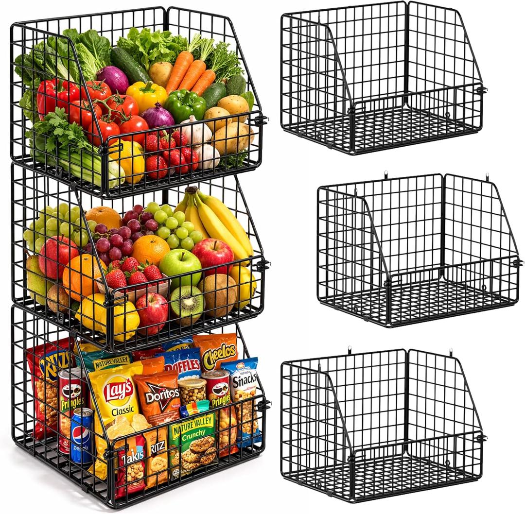 3Tier Wall Hanging Fruit Baskets for Kitchen Organizing Fruits and Vegetables, HeavyDuty Wall Basket for Storage, Wire Hanging Fruit Basket for Kitchen & Pantry