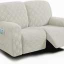 ULTICOR Reclining Loveseat Slipcover, 48" - 65" L, 6-Piece Jacquared Stretch Loveseat Reclining Sofa Covers, 2 seat Loveseat Recliner Cover, Thick, Soft, Washable (Style 4) (Ivory)
