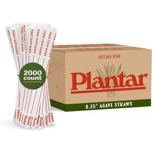 Bulk Pack of 8 Inch Agave Straws (Wrapped) | 2,000 Count | Sustainable & Compostable Drinking Straws made from Upcycled Agave | Long-Lasting, Durable Drinking Straws that Won't Get Soggy