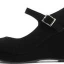 Soda Merry ~ Womens Mary Jane Strap Comfortable Platform Wedge Pump Heel Shoes  (7.5, Black Nubuck)