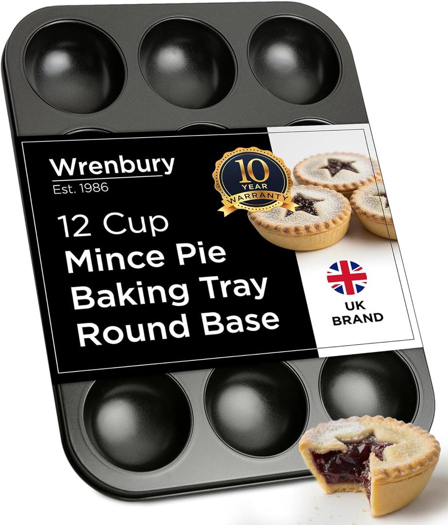 Wrenbury Mince Pie Baking Pan 12 Cup - Jam Tart Pan - Commercial Grade Premium Non Stick Carbon Steel - Food Safe Easy Clean Shallow Patty Tins for Baking Tart Tray