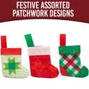 Fun Express 3 1/2" x 4" Patchwork Mini Christmas Stocking Decorations - 12 Pieces