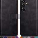 SUANPOT Compatible with Samsung Galaxy S25 Wallet case with RFID Blocking Credit Card Holder,Flip Book PU Leather Protective Cover Women Men for Samsung S25 Phone case Black