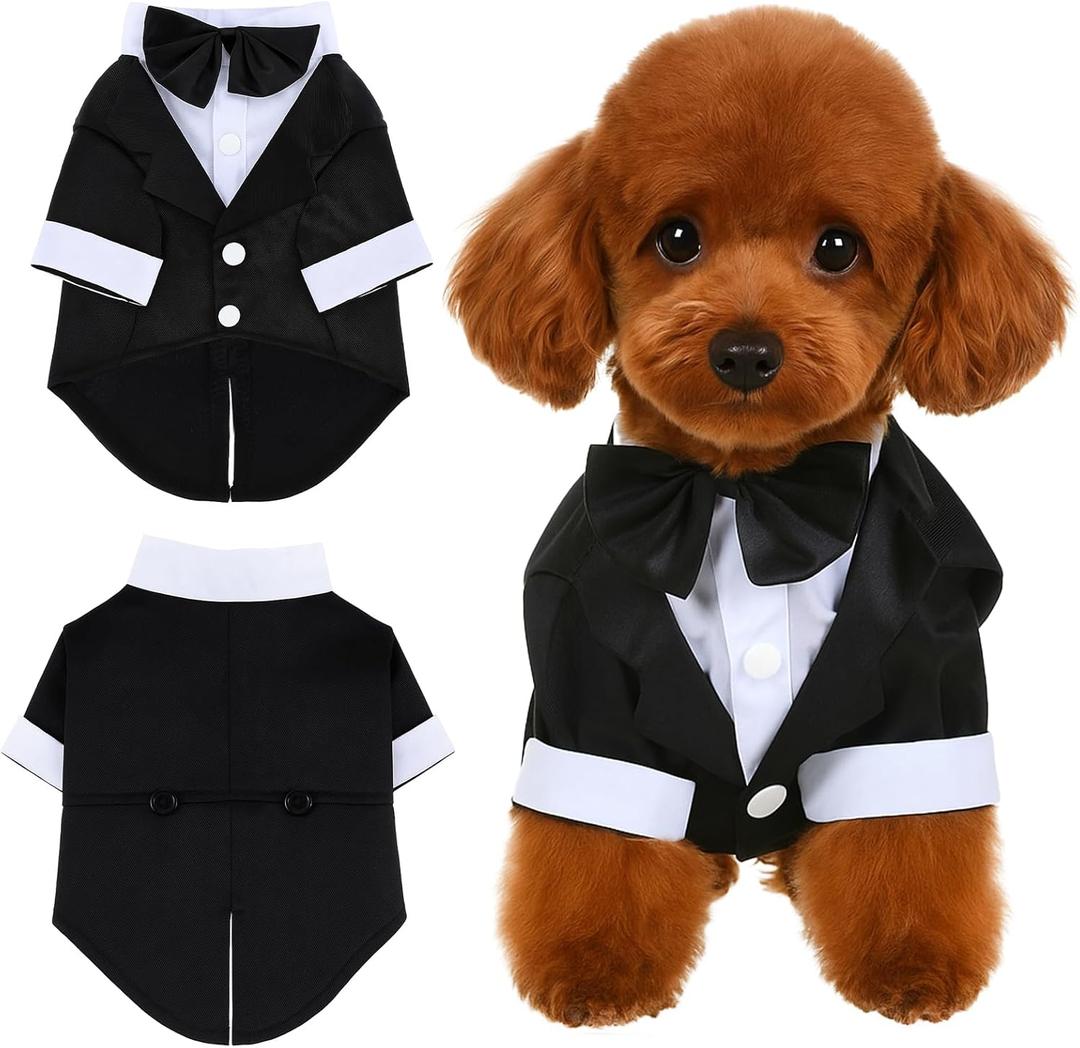 Dog Tuxedo, Dog Tuxedo Suit with Bow Tie, Pet Tuxedos for Small Dogs and Cats, Pet Wedding Attire Dress Up, Doggy Prince Bow Tie Shirt, Doggy Gentleman Apparel for Halloween, Engagement and Christmas 
37x25x26cm/14.5x9.8x10inch