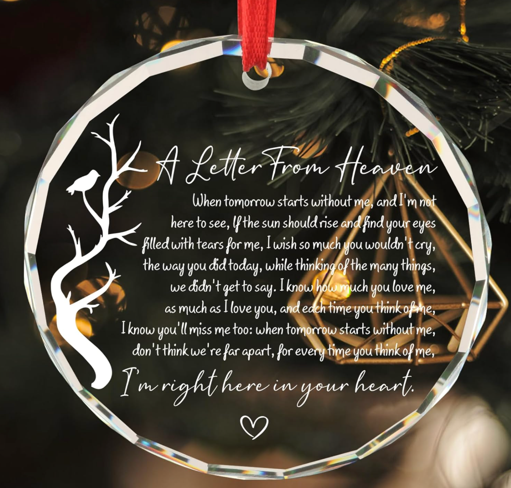 Memorial Ornaments for Loss of Loved One Sympathy Gifts a Letter from Heaven Bereavement Remembrance Gift for Loss of Mom Dad Husband Son Sorry for Your Loss Gifts Glass Round Ornament
