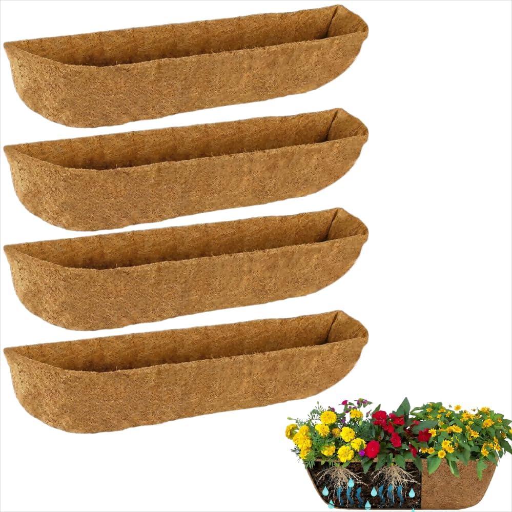 4Pcs Pre-Formed Coco Fiber Liners for Planters, Window Boxes & Fence Flower Baskets Replacement (30in 4pcs)