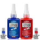 Thread Lock Medium and High Strength, Thread Locker for Nuts, Bolts, Fasteners and Metals to Prevent Loosening and Leakage, Blue and Red