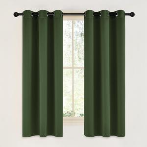 NICETOWN Dark Green Blackout Cafe Satin Curtains for Small Windows, 42" Wide by 63" Long, 2 Panels, Grommet Noise Reducing Faux Silk Blackout Drapes for Dining Room