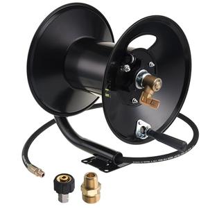 M MINGLE High Pressure Washer Hose Reel 150ft, Heavy Duty Steel Hose Reel, Manual Crank Power Washer Hose Reel with 3/8" Pressure Wash Whip Hose, Swivel Arm and Mounting Bracket, 4000 PSI
